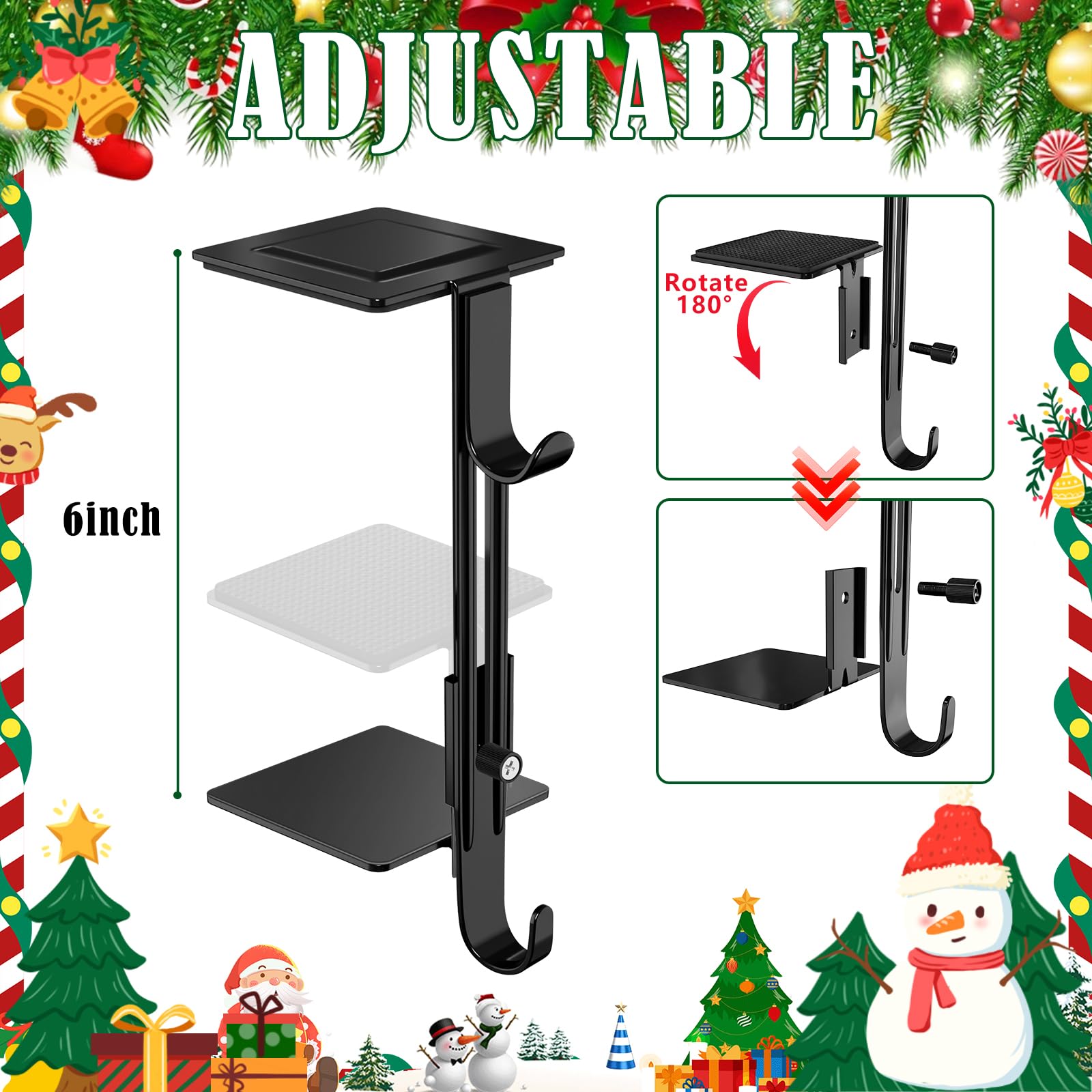 RGJ 6 Pack Christmas Fireplace Stocking and Garland Hanger, 2 in 1 Adjustable Mantle Garland Hanger, No Drill Stocking Holder Hanger for Mantle, Fits Mantles from 0.5" to 3.5" Thick