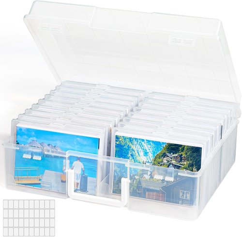Lifewit 4x6 Photo Storage Box - 18 Clear Organizers with Lids & Labels for Photos, Crafts & Office Supplies
