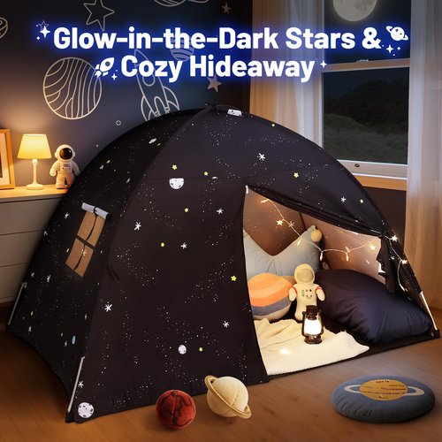 Sumbababy Large Teepee Tent for Kids: with Star Lights - Tent Indoor Kids Teepee Tent for Boys & Girls - Kids Play Tent Inside Canopy Bed for Playroom Gift Toys (Black Galaxy)