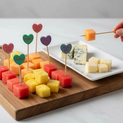 120 Pack Wooden Conversation Heart Cocktail Picks, 4.7 Inch Bamboo Appetizer Skewers for Valentine's Day Party Supplies, Charcuterie Boards, Drinks & Cake Toppers, 6 Pastel Colors