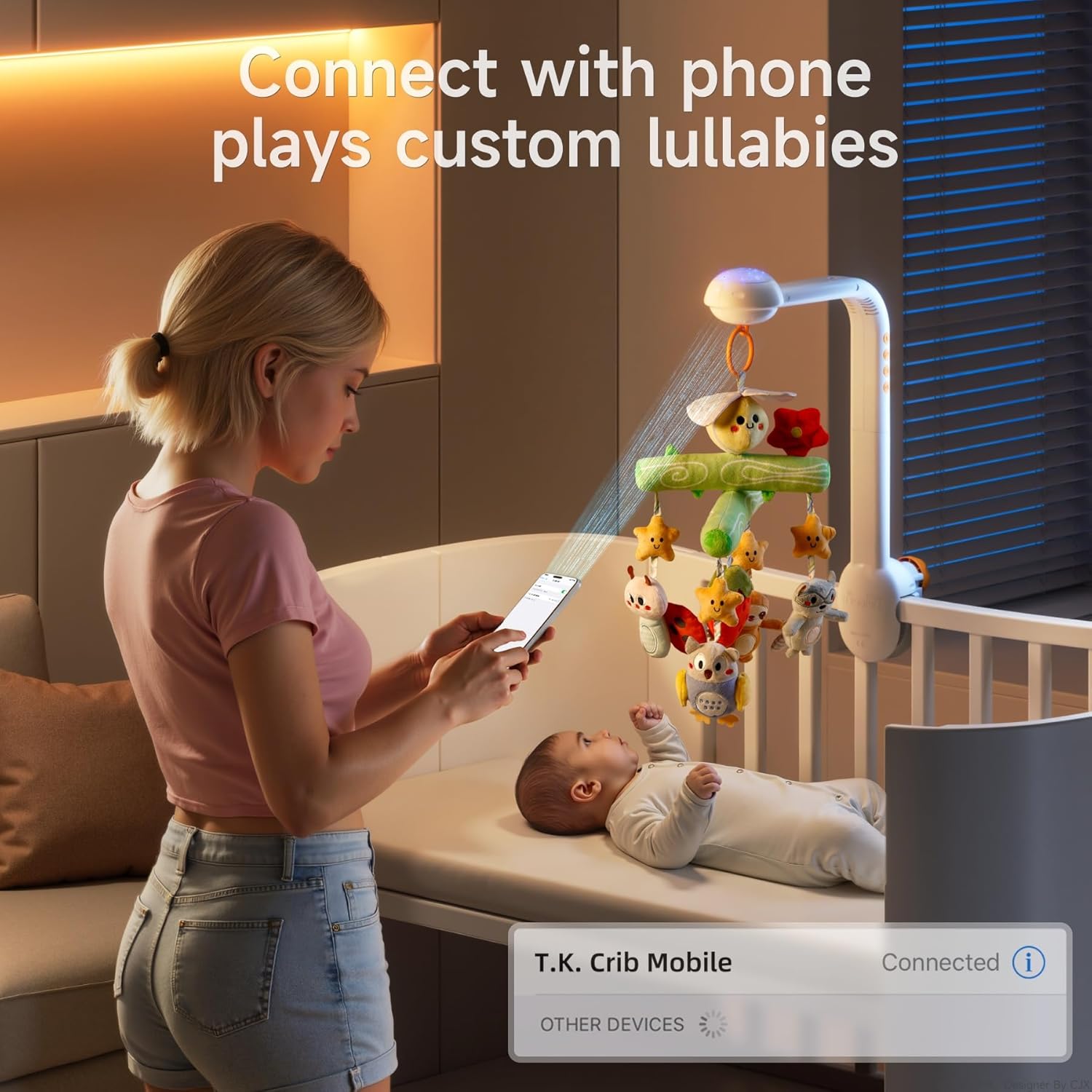 TUMAMA Crib Mobile - Musical Bee Nursery Toy with Remote Control, Starlight Projection & Lullabies