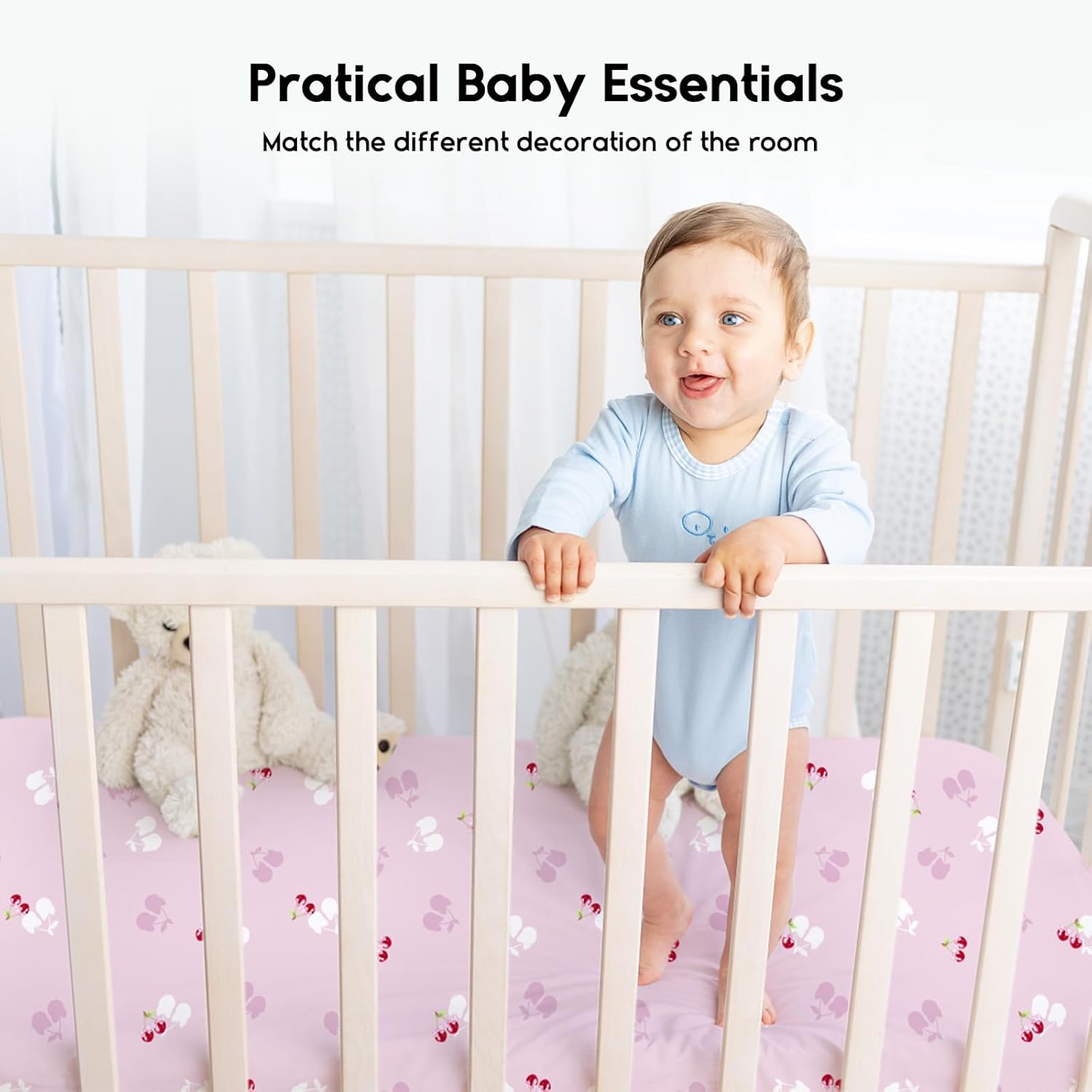 Yoofoss Fitted Baby Crib Sheets - Super Soft Microfiber 2-Pack for Standard Crib & Toddler Mattress | Pink & Cherry 28x52x8in