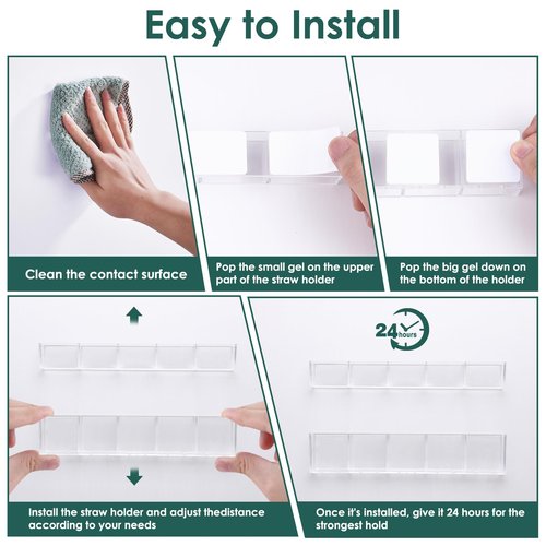 Straw Holder for Cabinet Door, 9.45”Large Acrylic Reusable Tumbler Straw Organizer Storage Dispenser with Double Sided Adhesive,Under Cabinet & Wall Mount Drinking Straw Storage, Easy to Install