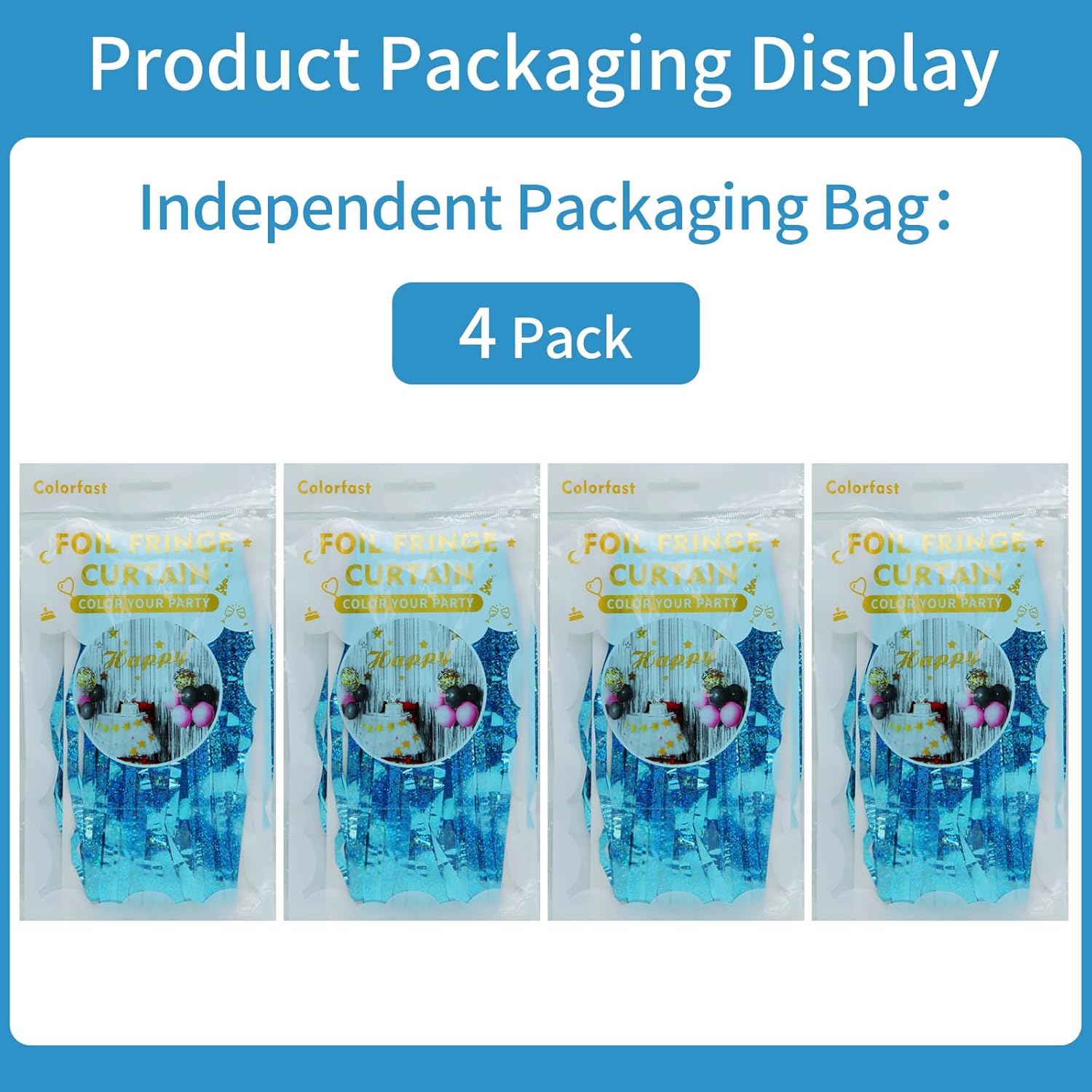 Picoway Blue Laser Foil Fringe Tinsel Backdrop Curtains - 4 Pack Ocean Themed Party Decor | Perfect for Birthdays, Engagements, and Showers