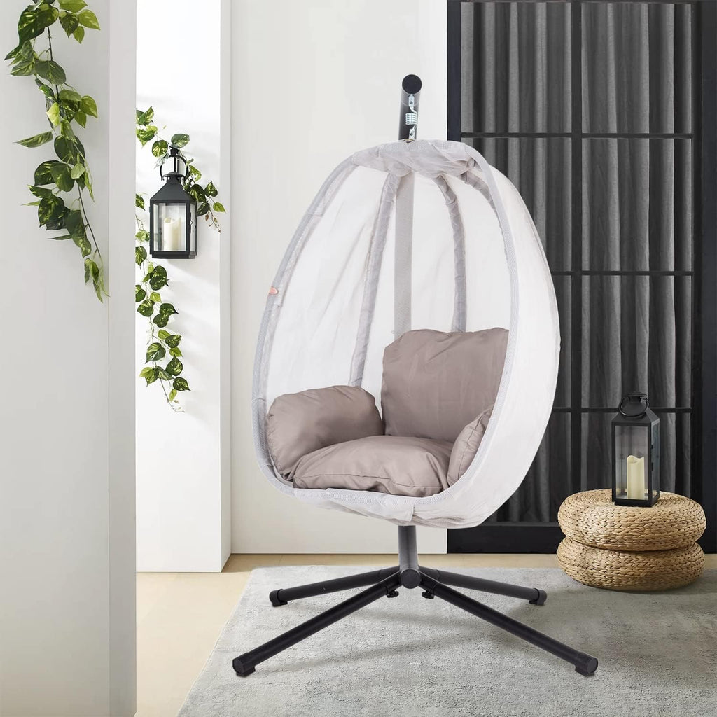 Skiennix Swing Egg Chair - Comfortable Hammock Chair with Metal Stand & Cushion | Gray, 400LBS Capacity