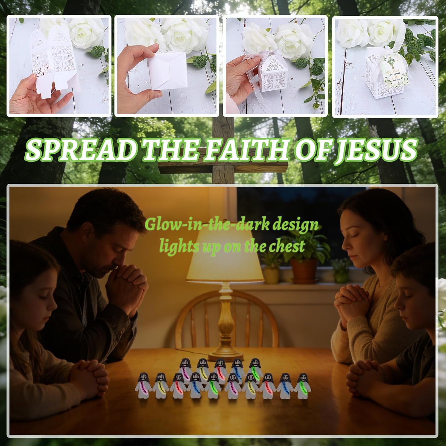 Mini Jesus Figurines by [Brand Name] - Glow in The Dark Gifts with 'Let Your Light Shine' Cards | 50 Sets for Church Events