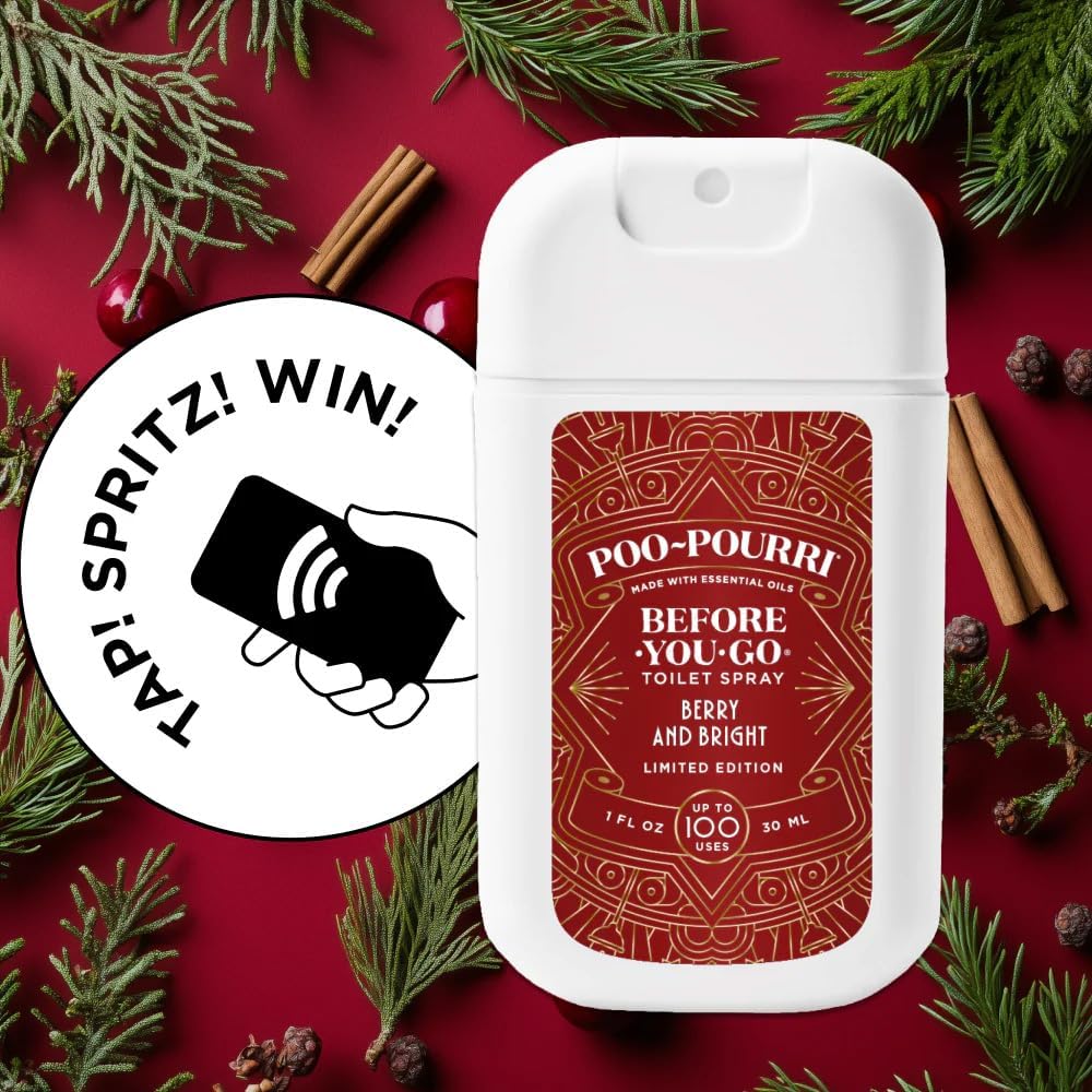 Poo-Pourri Before-You-Go Holiday Pocket Sprayer - Berry & Bright, 1 Fl Oz | Cinnamon, Cranberry, Balsam Fir