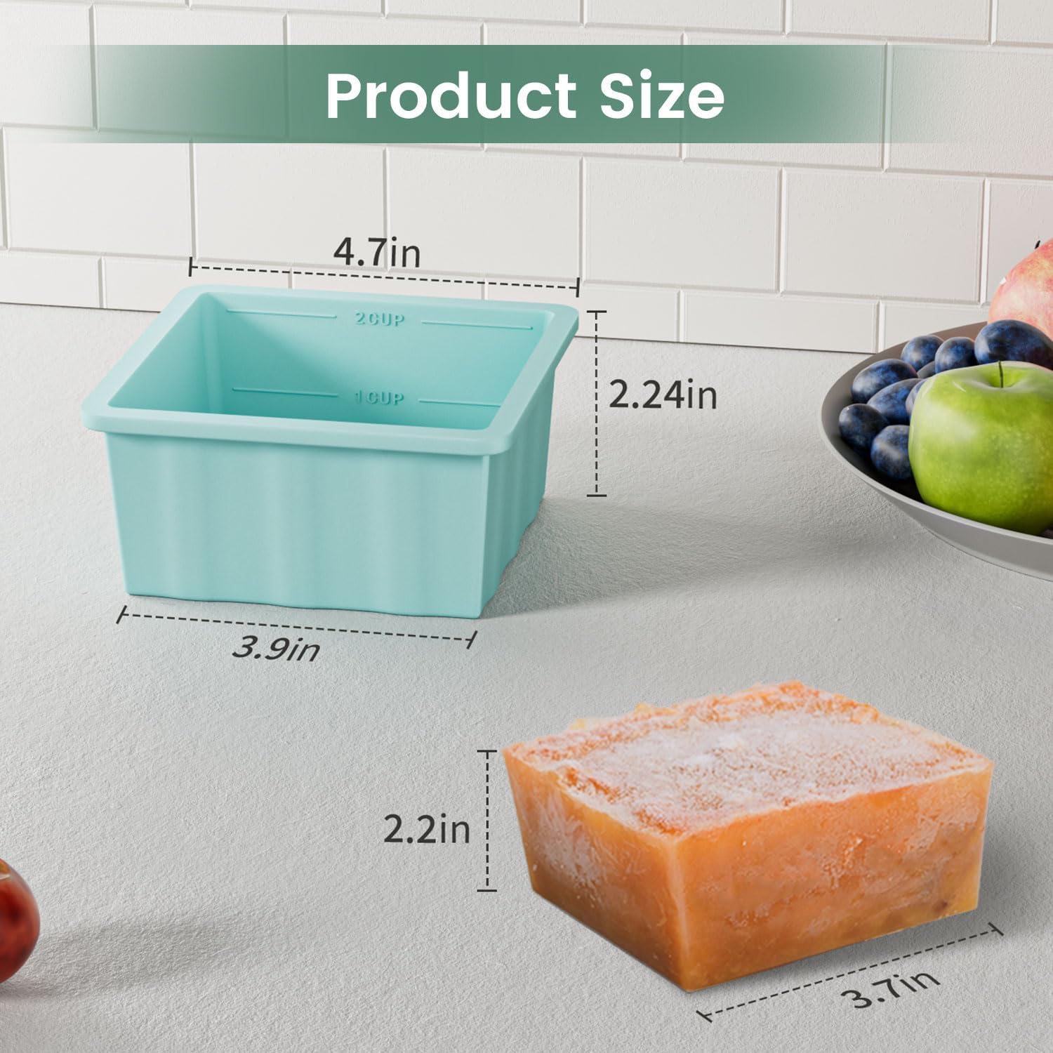 Skiennix Silicone Freezer Tray - 2-Cup Meal Prep Ice Cube Trays with Lid | 4-Pack for Soup Storage