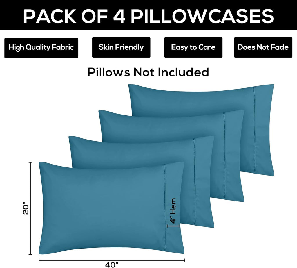 Utopia Bedding King Pillow Cases - 4 Pack - Soft Brushed Microfiber - Fade Resistant 20 X 40 Inches | Denim Blue