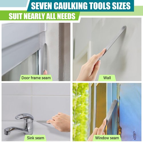 Saillong 7PCS Caulking Spatula Tool Set, Professional Stainless Steel Caulk Finishing Tools, Multifunctional Streamline Caulk Spatula, From 3/8” To 1-1/2”, For Bathtub, Shower, Tile, Countertop