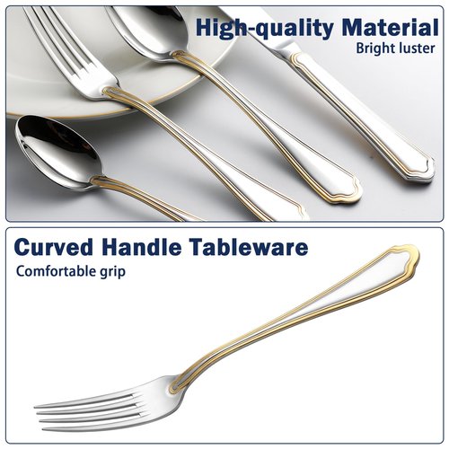 24-Piece Gold Silverware Set Stainless Steel Flatware Set for 6,Mirror Polished Cutlery Utensil Set for Home,Kitchen,Restaurant