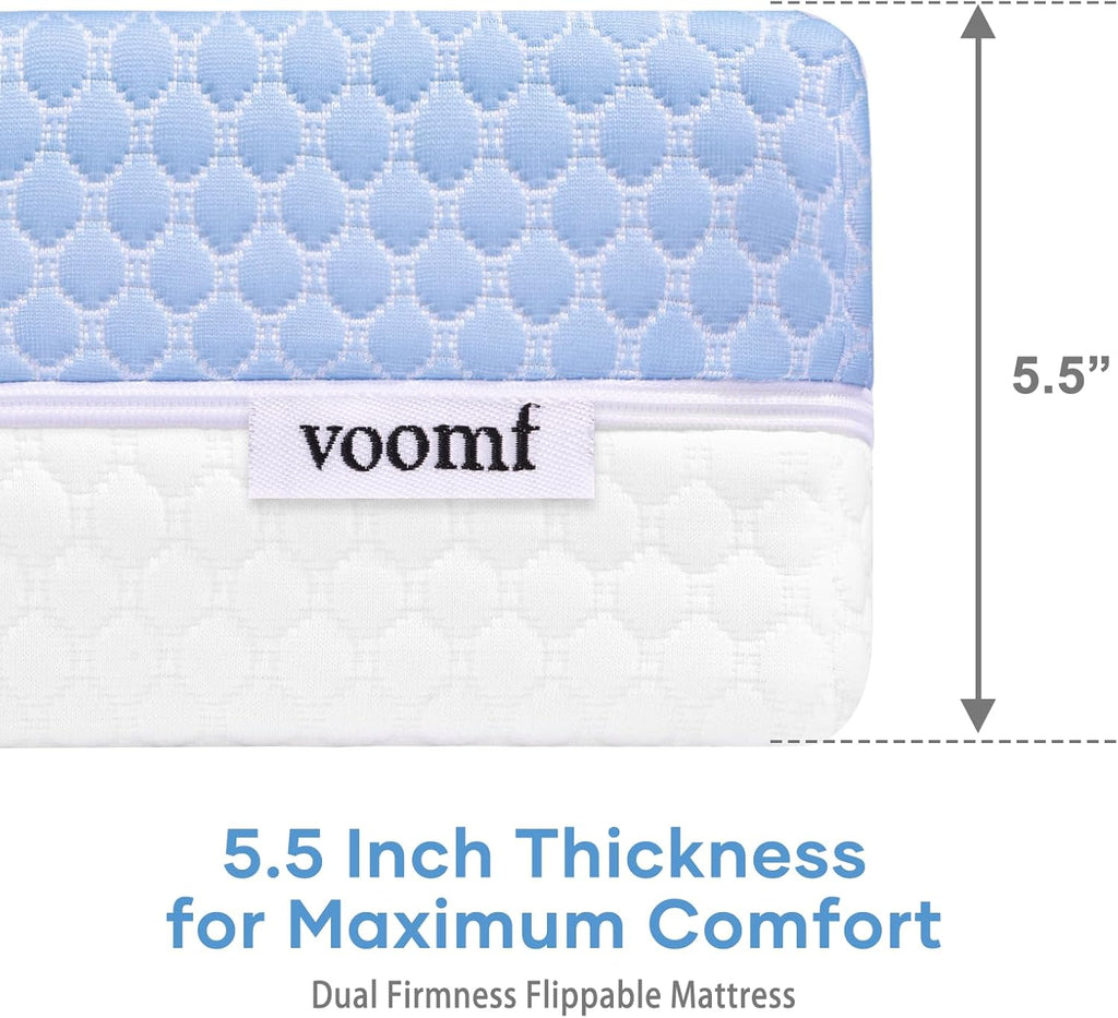 Skiennix Crib Mattress - Dual-Sided Memory Foam for Baby & Toddler | Soft, Breathable, 52" x 27.6" x 5.5", Machine Washable Cover, White & Blue