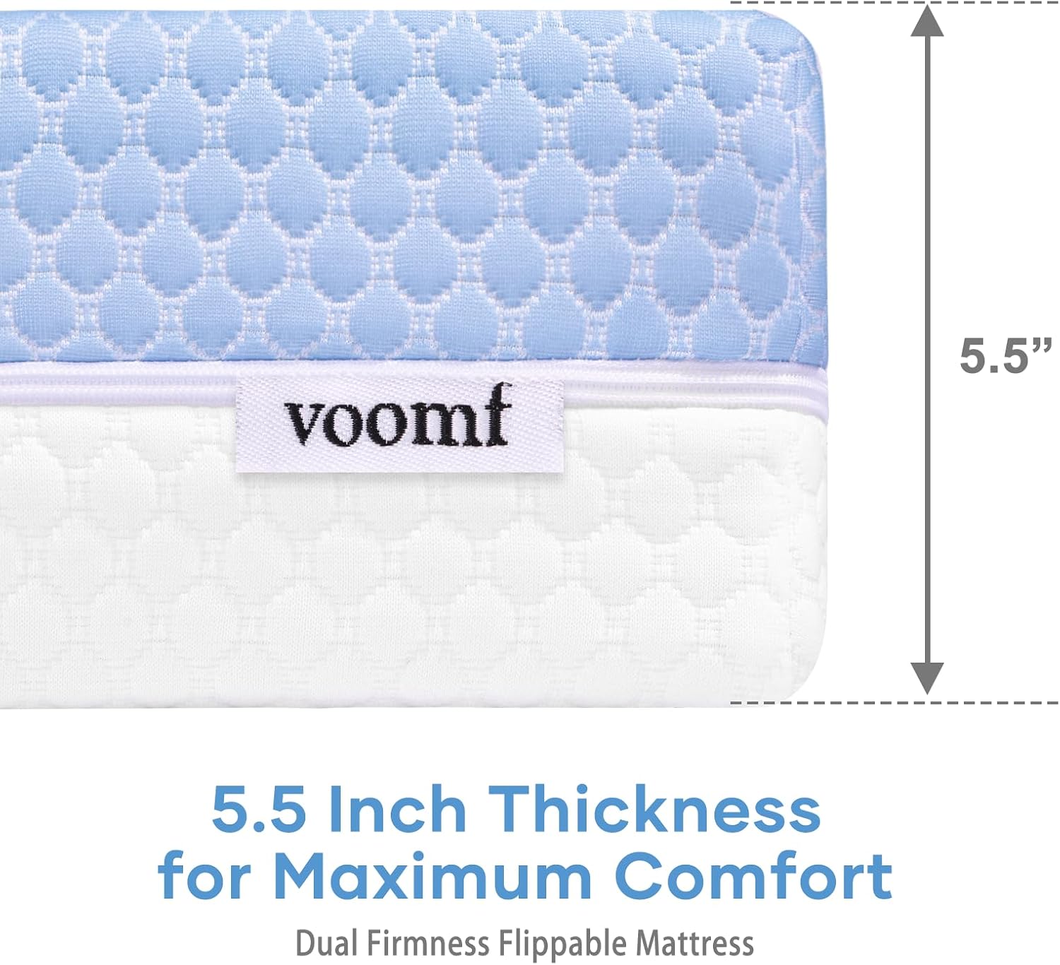 Skiennix Crib Mattress - Dual-Sided Memory Foam for Baby & Toddler | Soft, Breathable, 52" x 27.6" x 5.5", Machine Washable Cover, White & Blue