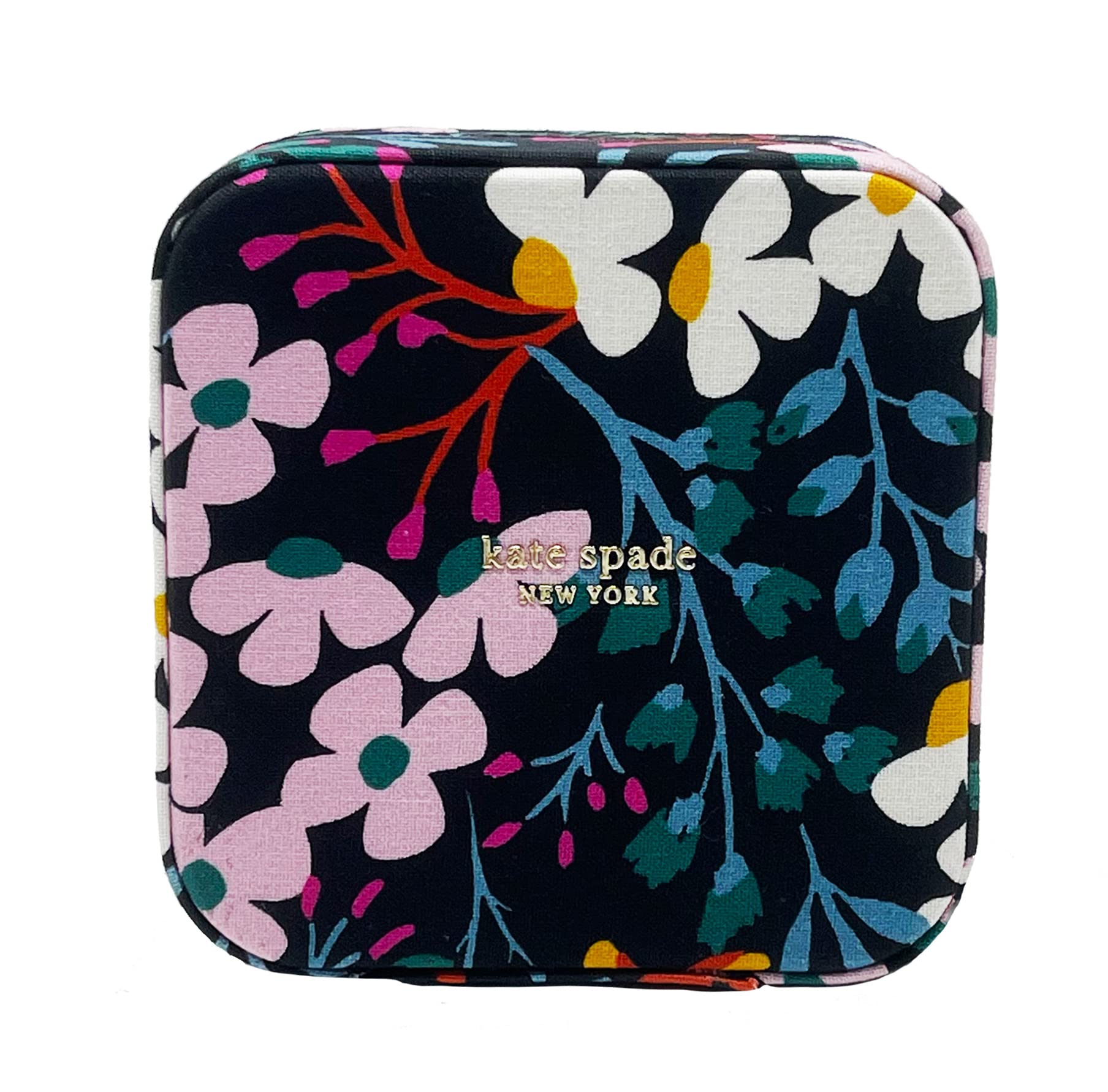 kate spade new york Small Travel Jewelry Case, Black Jewelry Box to Organize Rings, Necklaces, Earrings, Fall Floral