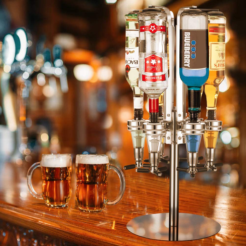 Liquor Dispenser, Alcohol Bar Rotating Liquor Holder Stainless Steel 6 Bottle Professional Revolving Liquor Dispenser