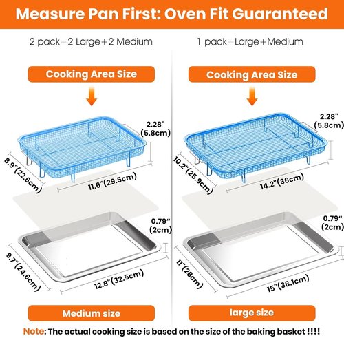 Air Fryer Basket Set by [Brand Name] - Stainless Steel Crisper Tray & Pans | Family-Size, Non-Stick, Dishwasher Safe (15"x11" & 12.8"x9.7")