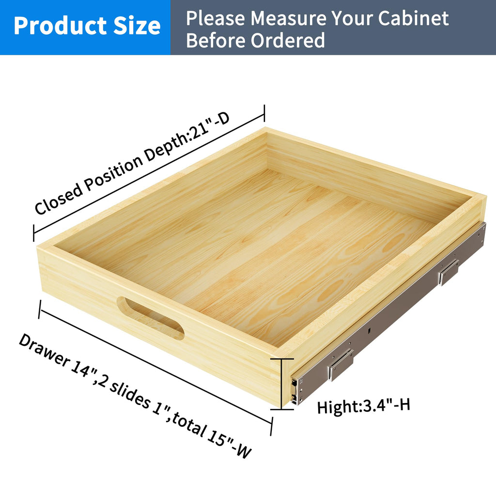 Petpvilit Pull Out Cabinet Organizer for 30.5" Wide or Larger Cabinet, 1PC 29" W x 21" D Soft Close Slide Out Wood Drawer Storage Shelves for Kitchen,Finished, Heavy-Duty, Bottom Assembly