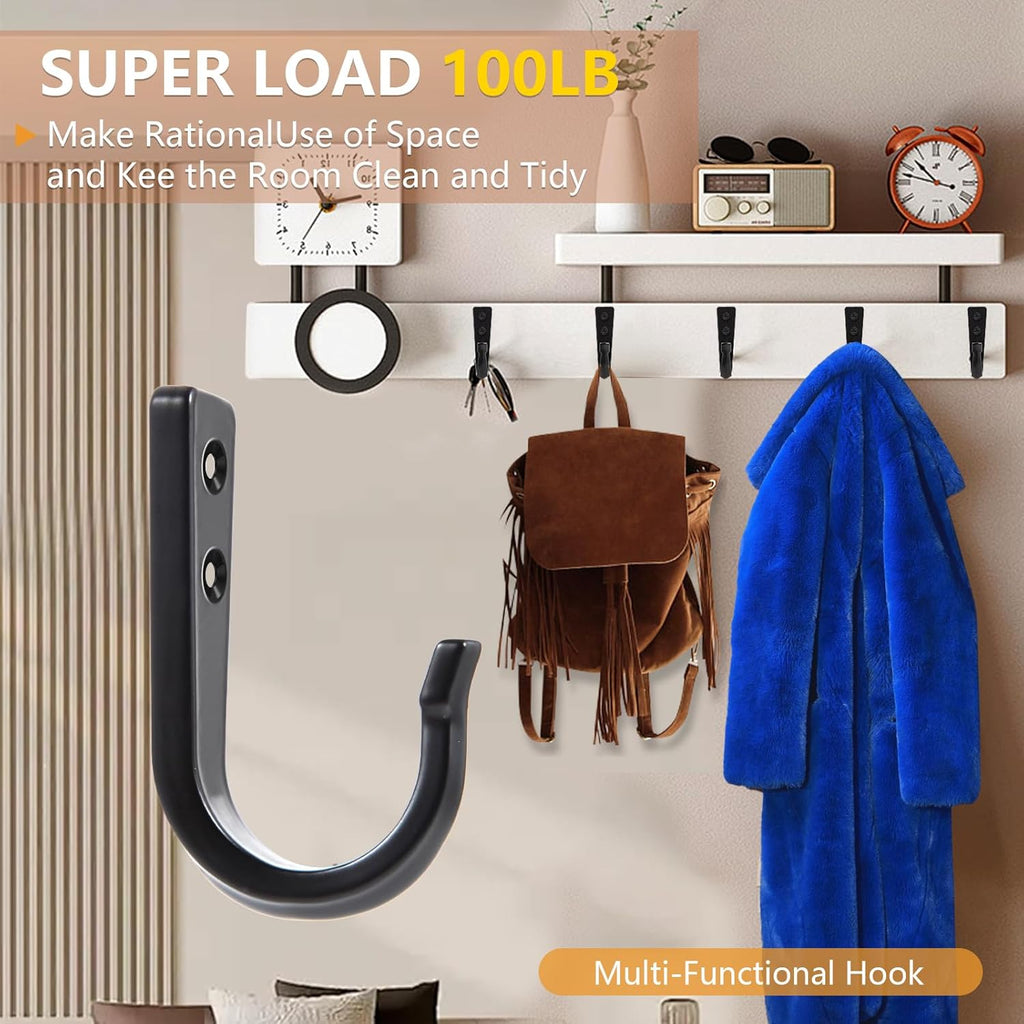 WODEGIFT Heavy Duty Wall Hooks - 5 Large Coat Hooks for Pans, Backpacks & Garage Items | Black