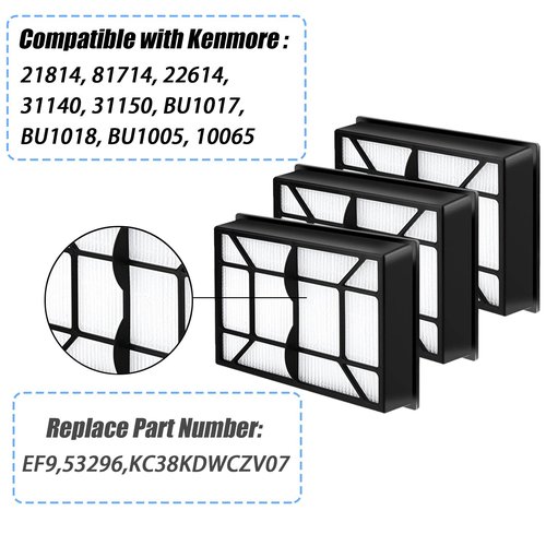 Hepa Media Filter EF-9 53296 for kenmore Upright and Canister Vacuums Replaces Models KC38KDWCZV07-3 Pack
