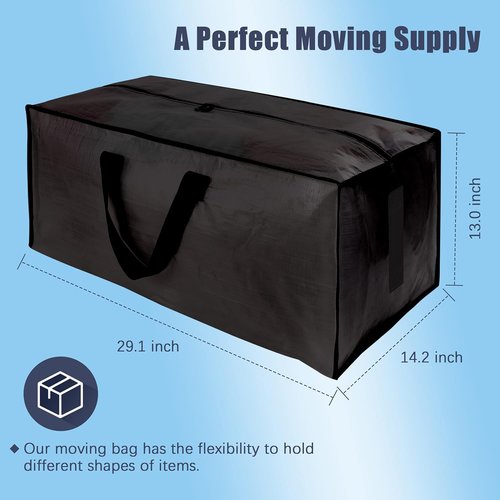 HOMESURE Large Water-Resistant Moving Bags - 4 Pack Heavy Duty Storage Totes with Zippers & Handles | Black