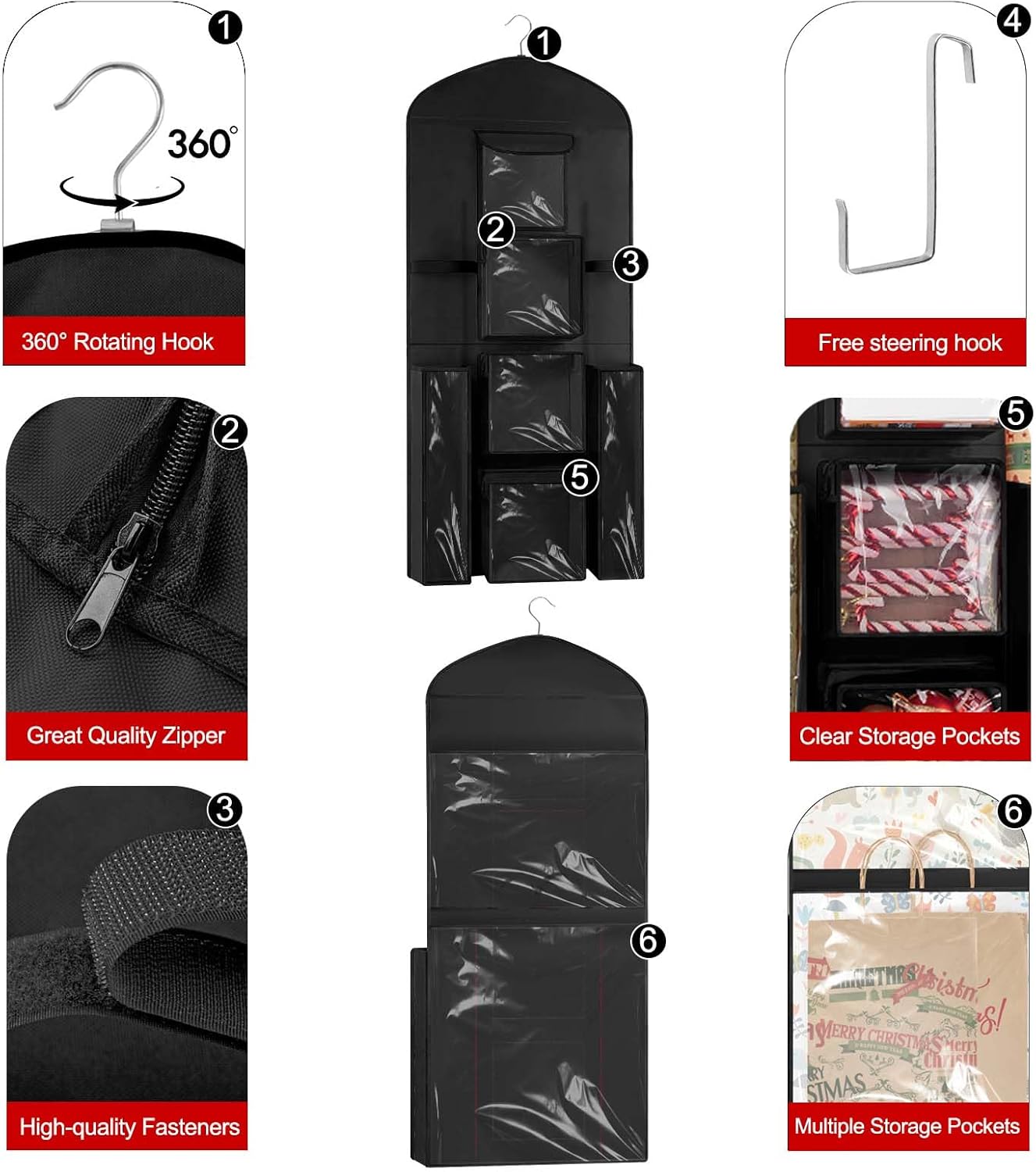 Woodoulogy Gift Wrapping Paper Storage - 40"X17" Double-Sided Black Organizer for Closet & Cabinet