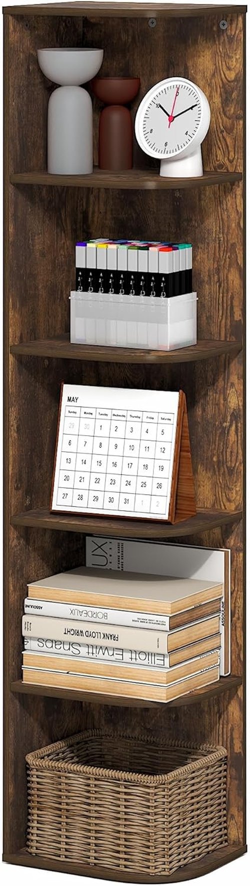 Furinno PASIR 5-Tier Corner Bookshelf - Open Shelf Design for Organization | Amber Pine, 9.3 x 12 x 51.7