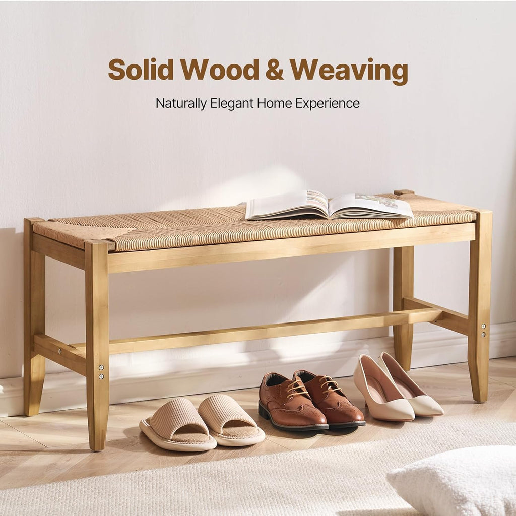 VEVOR Rattan Bench - 40" Wooden Entryway Bench with Oak Legs | Hand-Woven Boho Design for Living Room & Bedroom