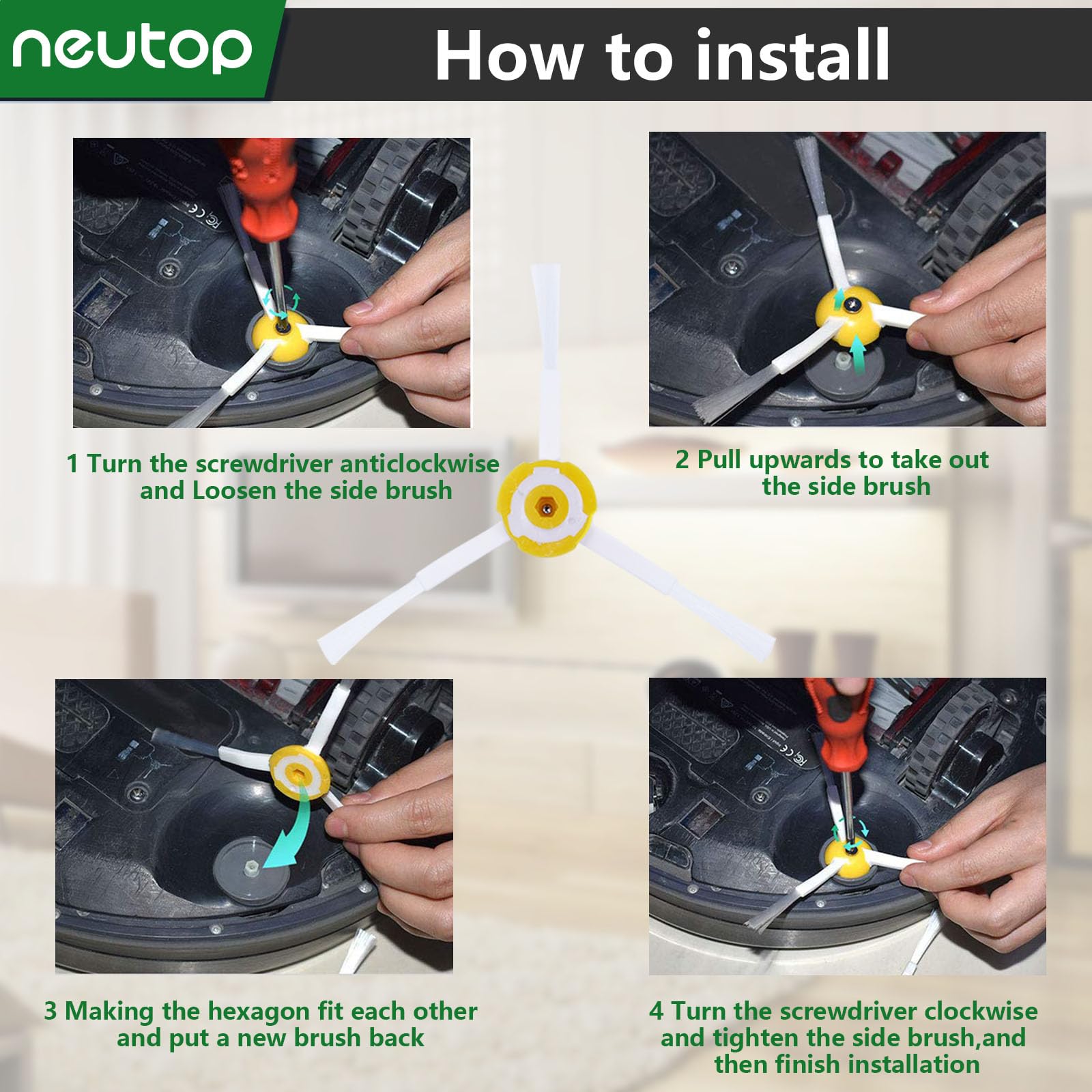 Neutop Replacement Side Brush Compatible with All iRobot Roomba 900, 800, 700, 600, 500 Series 960 980 981 985 860 880 890 891 895 760 770 614 645 650 655 665 671 675 690 692 694 560 595 Models,9-Pack