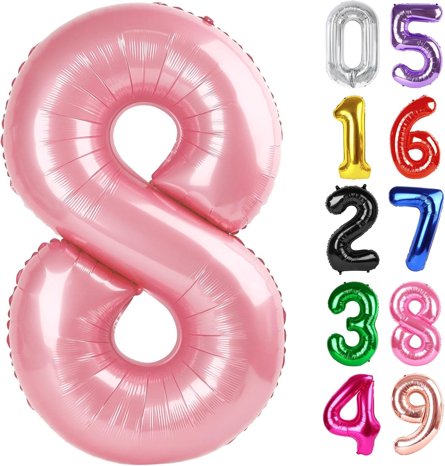 Pearlescent Pink Number 8 Balloon - 40 Inch Giant Foil Balloon for 8th Birthday Party Decorations