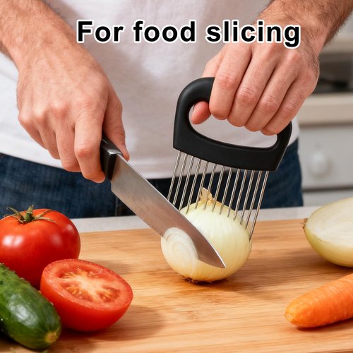 Onion Holder for Slicing, Extra-Large Stainless Steel Tomato and Potato Slicer with 16 Long Needles Versatile Food Slice Holder Home Kitchen Tool for Meat Onion Tomato Potato
