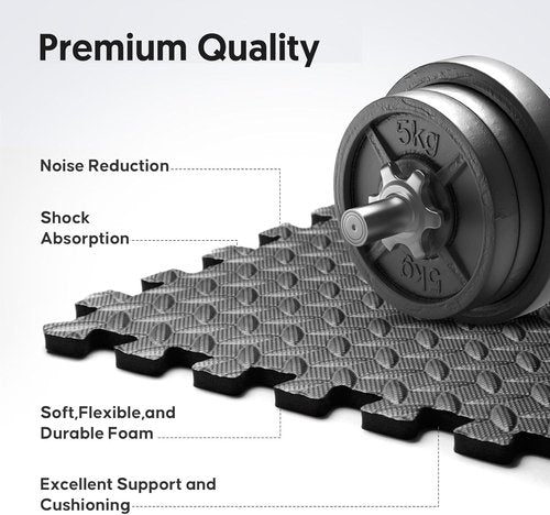 Home Gym Mat - EVA Interlocking Foam Exercise Tiles for Workouts & Play Areas | Black, 24x24 in, 16 Tiles