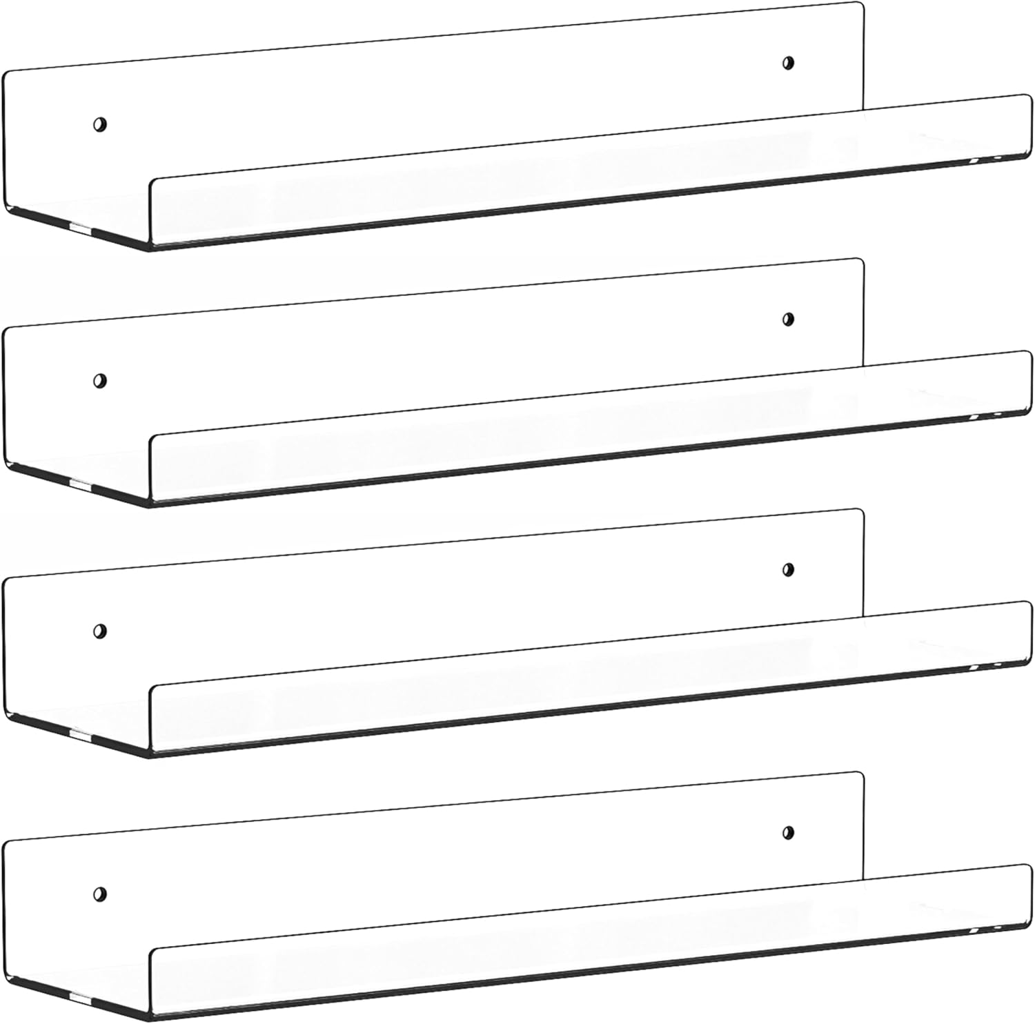 Skiennix 15-Inch Clear Acrylic Floating Shelves - Renter-Friendly Wall Display for Bathroom & Bedroom | 4 Pack