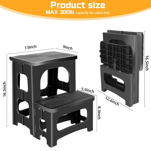 Folding 2 Step Stool for Kids Adults,Collapsible Rv Step Stool Holds 300LB,Anti-Slip Stool Portable Footstool Multifunctional for RV Home Kitchen Bedroom Office Bathroom