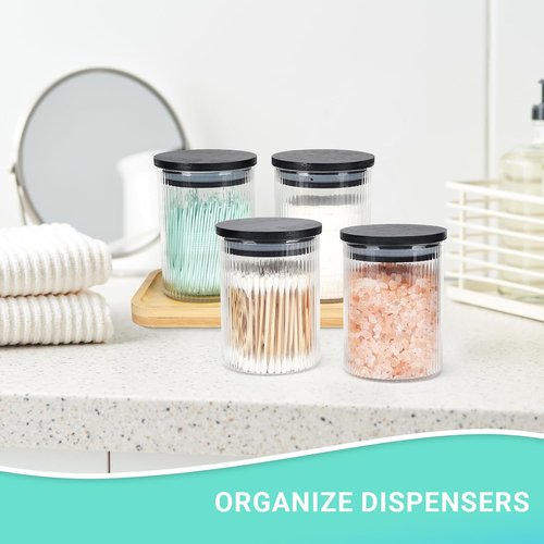 BKYFPQ Glass Qtip Holder Dispenser Set - 4 Apothecary Jars with Lids for Makeup & Bathroom Storage