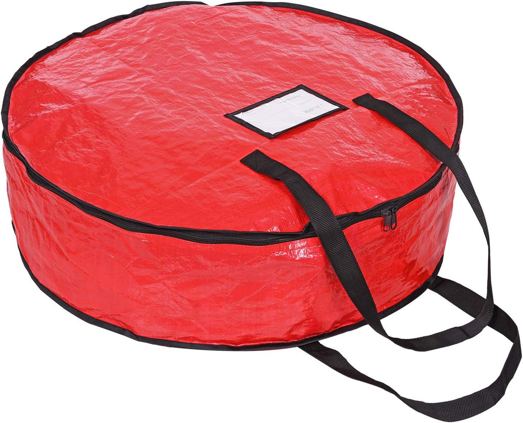 ProPik Christmas Wreath Storage Bag - Heavy-Duty Tear Resistant Holiday Container - 24” X 8” (Red)