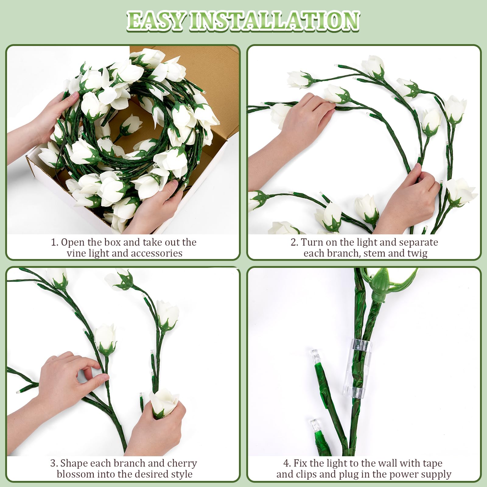 Enchanted Willow Vine Lights with Lily of The Valley Artificial Flowers,4FT 48 LED Tree Branch Lights for Wall,8 Modes Lily of The Valley Lamp with Remote Timer,Christmas Decor for Bedroom Home