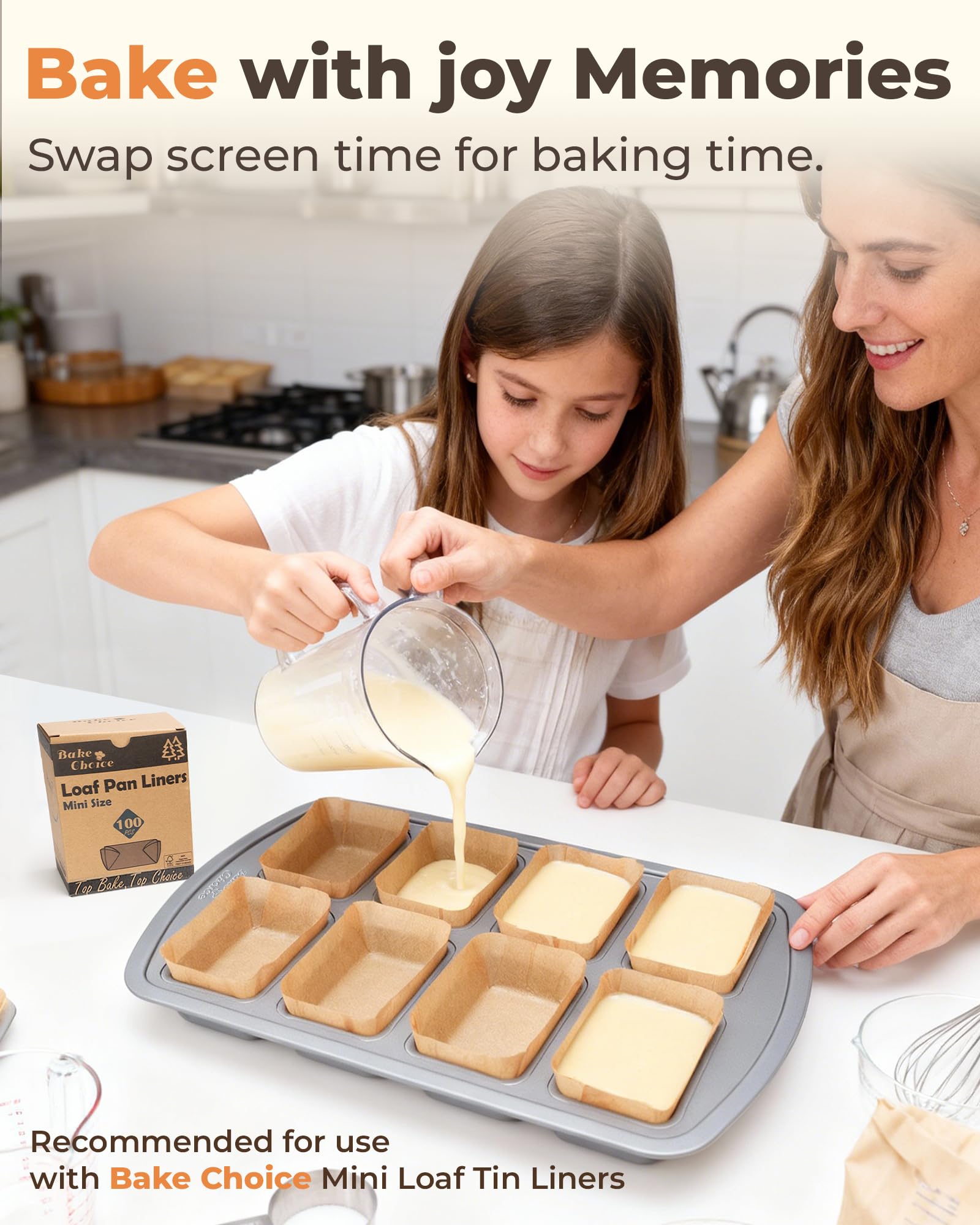 Bake Choice Mini Loaf Pan, 8-Cavity Non-Stick Carbon Steel Baking Pans Set for Banana Bread, Cornbread, Cheesecake, Muffins, Pound Cake, Small Meatloaf, Bread Pan