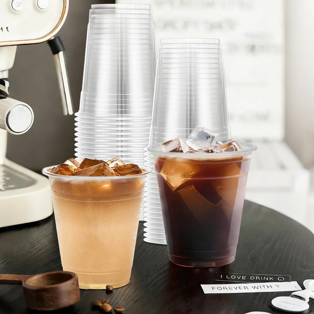 Clawsoff 12 oz Clear Plastic Cups, 300 Count Disposable Coffee Cups No Lids, 12 Ounce Cold Plastic Party Cup Bulk, PET Clear Cup for Iced Coffee, Smoothie, Cold Beverage