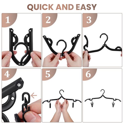 20 Pack Foldable Travel Hangers with 12 Clips - 2025 Cruise Essentials, Portable Collapsible Plastic Hangers-Travel Must Haves for Suitcase, Hotel, RV, Road Trip, Flying, Camping | Black