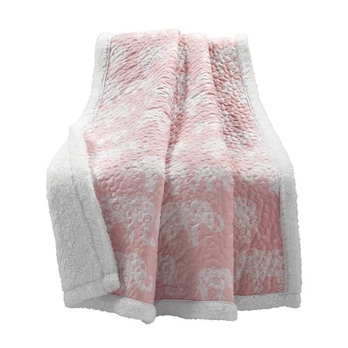 Lush Decor Elephant Parade Sherpa Throw Blanket 50" W x 60" L, Blush - Elephant Blanket for Kids - Plush Throw Blankets for Bed - Pink Couch Blankets
