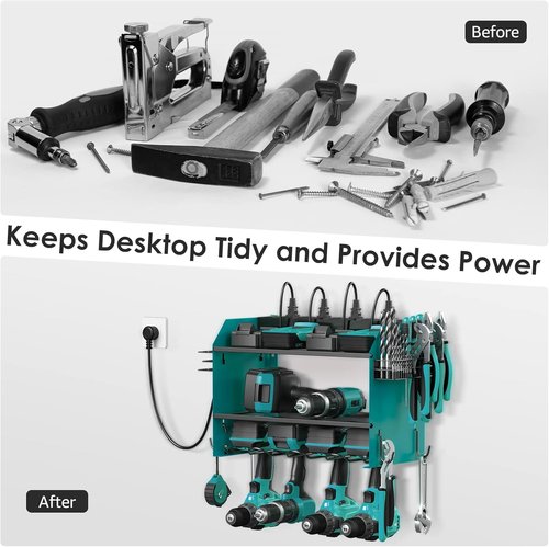 CCCEI Modular Power Tool Organizer - Wall Mount Charging Station & Heavy Duty Rack | Navy Blue, 2 Pack
