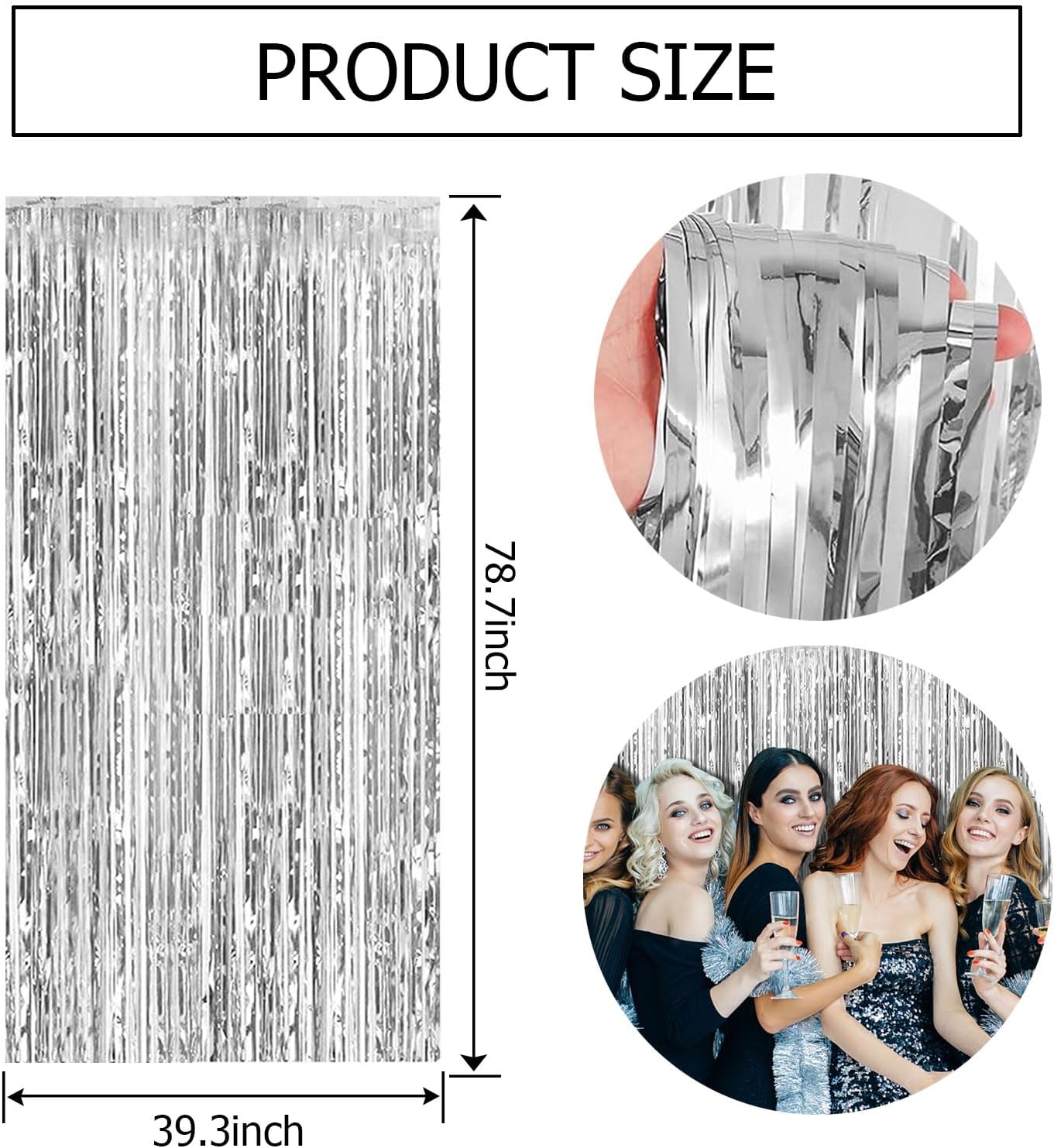 Skiennix Silver Backdrop Curtain - 10 Pack Foil Fringe Tinsel Streamers for Parties & Events