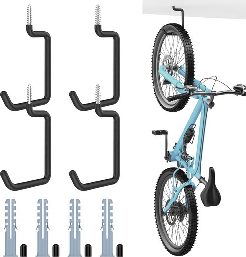 Housolution Heavy-Duty Bike Hooks - 8-Inch Wall & Ceiling Mount | 75 LBS Capacity, Anti-Slip Coating, 4 Pack
