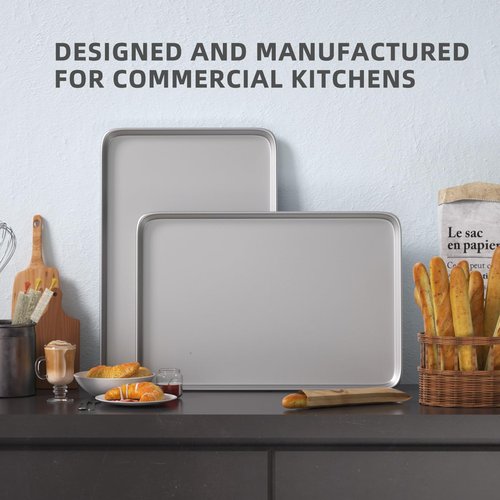 CROSSON Cookie Sheet Pans Set of 3 - Commercial Grade Aluminum Baking Trays | 16x24 Inch Jelly Roll Pan