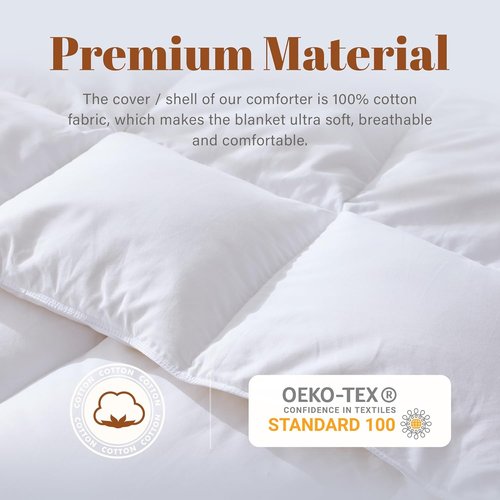 Feather and Down Comforter - Luxurious All-Season Queen Duvet Insert | 100% Cotton, Soft White, 90 x 90 Inches