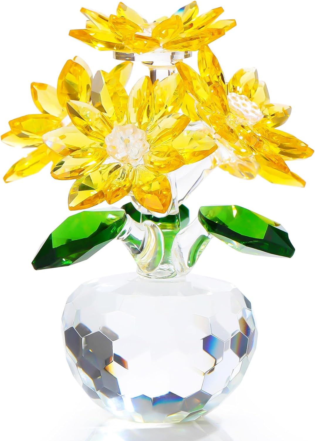 YWHL Handmade Yellow Crystal Flower Figurine - Elegant Glass Decoration Gift for Women | Perfect for Christmas, Valentine's Day, Weddings