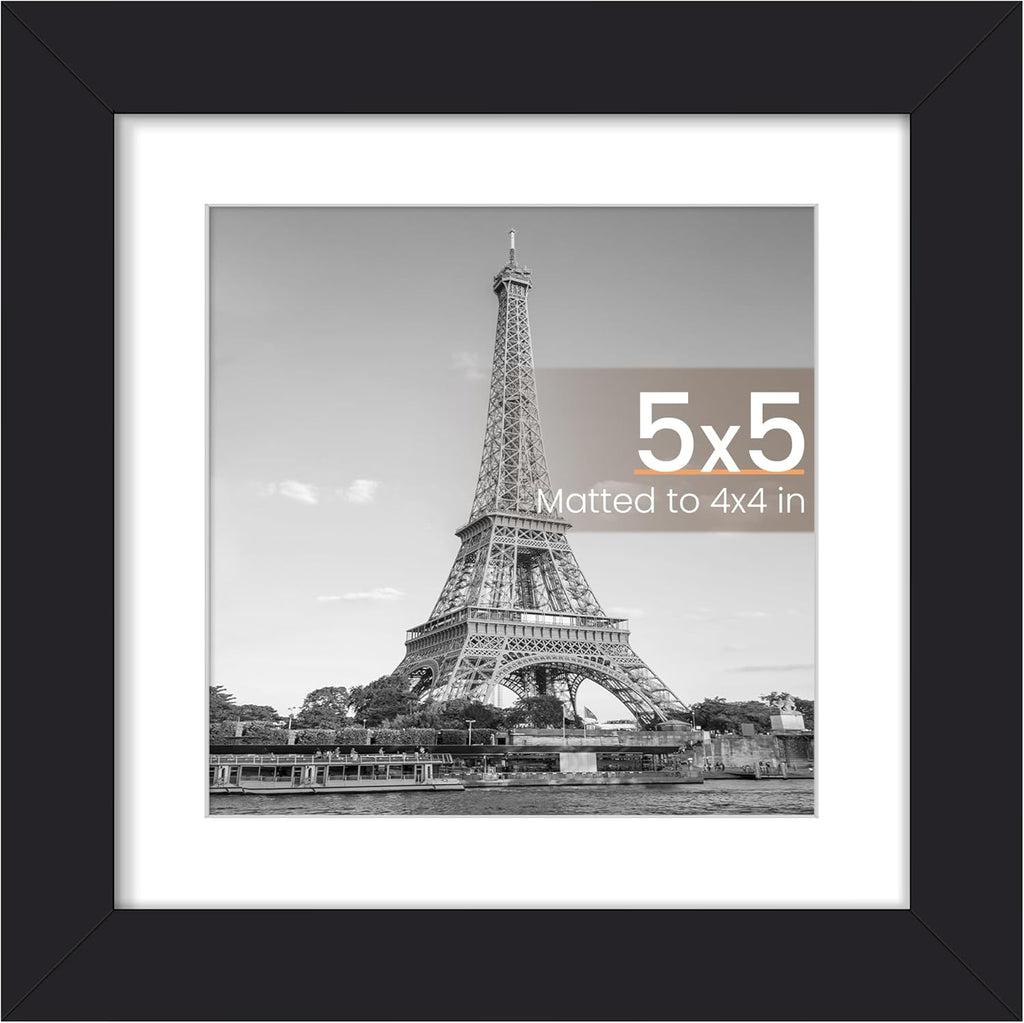 Upsimples 5x5 Picture Frame - Display 4x4 Photos with Mat or 5x5 Without | Black, 1 Pack