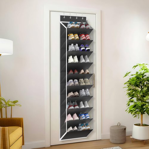 KEEPJOY Over Door Shoe Organizer - 10 Tiers Mesh Storage with Deep Pockets for 20-30 Pairs - Black