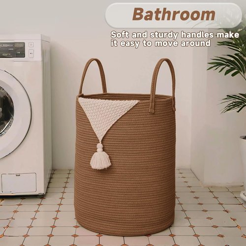 JMvicyroam Large Woven Laundry Basket - 60L Cotton Rope Storage Bin for Blankets, Toys & Clothes | Golden Jute