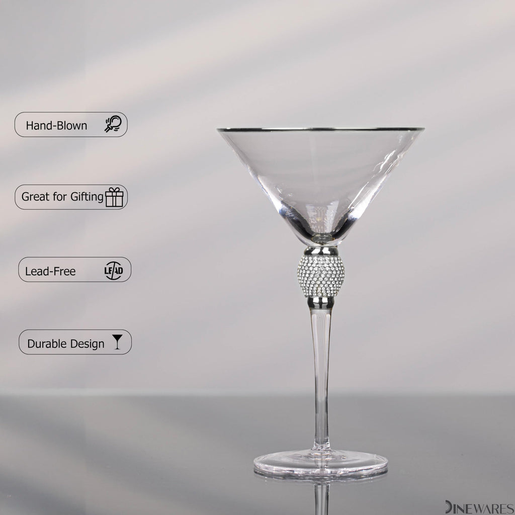 4 Piece Premium Clear Stem Crystal Martini Glasses with Gold Rim and Diamond-like Rhinestones, Elegant 10oz Glassware Set for Cosmopolitan, Vodka, Gin and Other Cocktails, Fancy Manhattan Drinkware